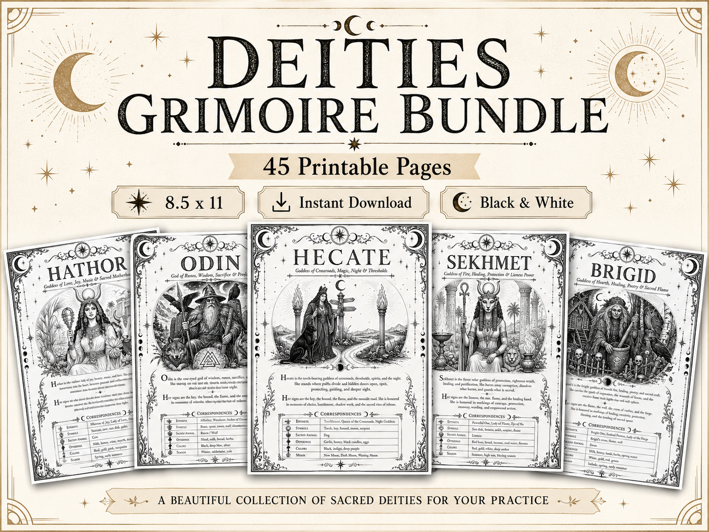 Deities Grimoire Bundle | 45 Printable Witchcraft Pages