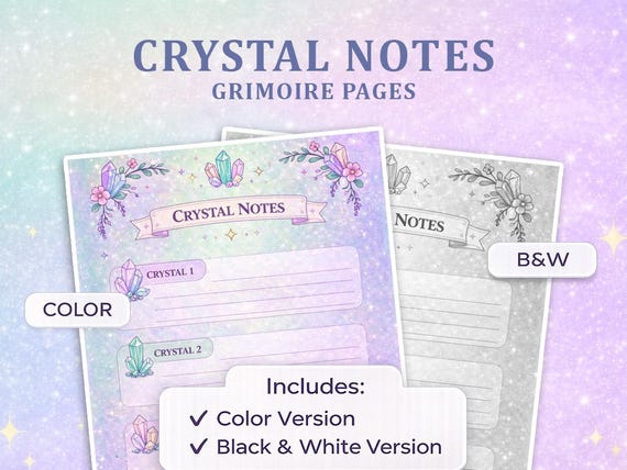 Crystal Notes Grimoire Pages | Witchy Planner Insert