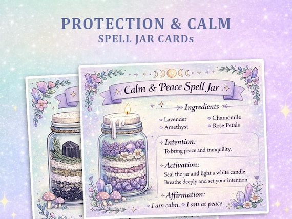 Spell Jar Grimoire Cards | Protection & Calm Printable PDF