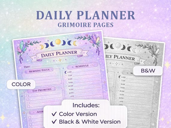 Witchy Daily Planner | Pastel Moon Crystal Grimoire Insert