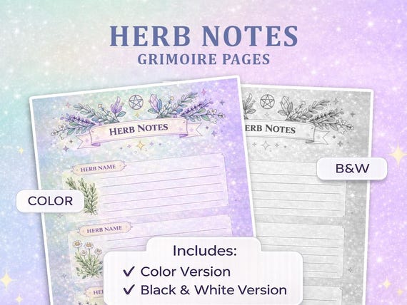 Herb Notes Grimoire Page | Witchy Herbal Journal Insert