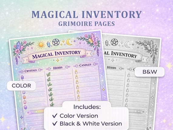 Magical Inventory Grimoire Page | Witchy Supplies Tracker