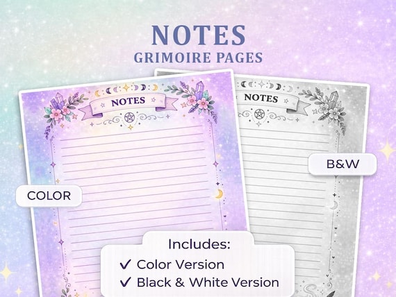 Witchy Notes Grimoire Page | Pastel Magical Journal Sheet