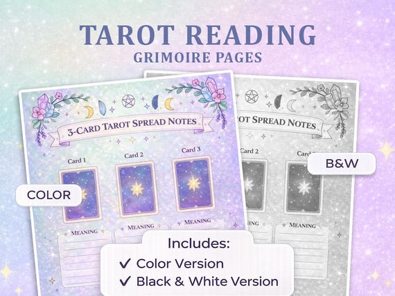3-Card Tarot Spread Grimoire Page | Pastel Gradient Notes Insert