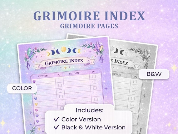 Grimoire Index Digital & Printable Page