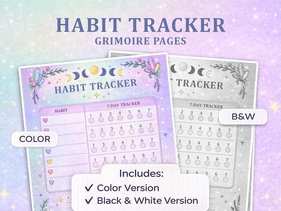 Witchy Habit Tracker Printable | Pastel Grimoire Insert