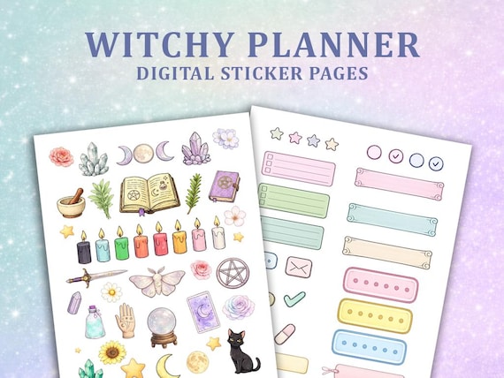 Witchy Planner Stickers Bundle | Digital Icon & Functional Sheets